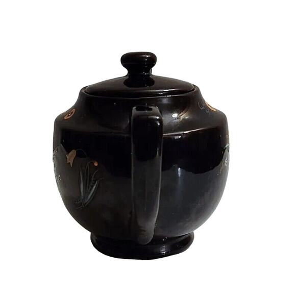 Hand Painted Vintage Brown Betty Redware Teapot Moriage Enamel Made In Japan - Picture 4 of 8